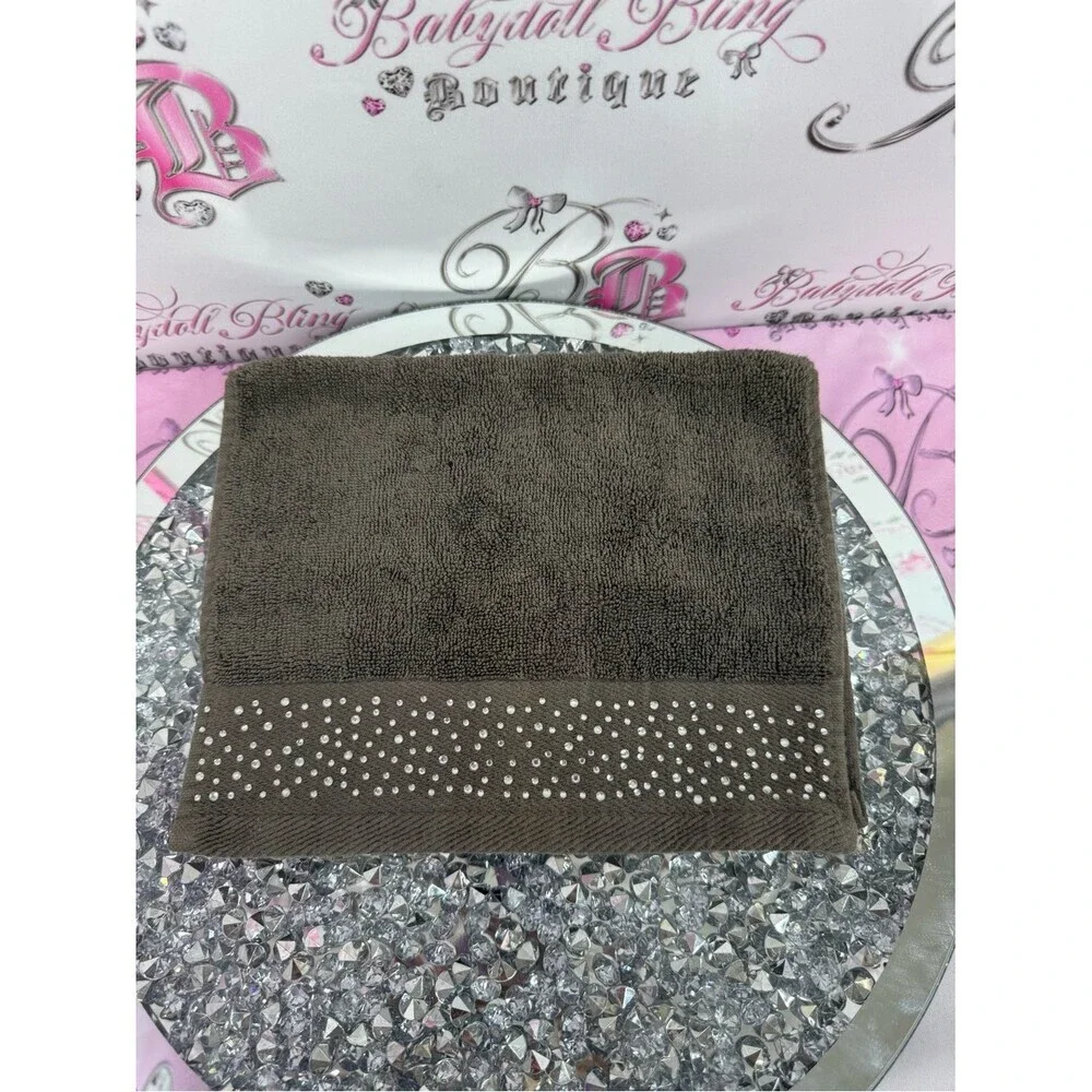 Bella Luxx grey Hand Towel with Rhinestone Accent